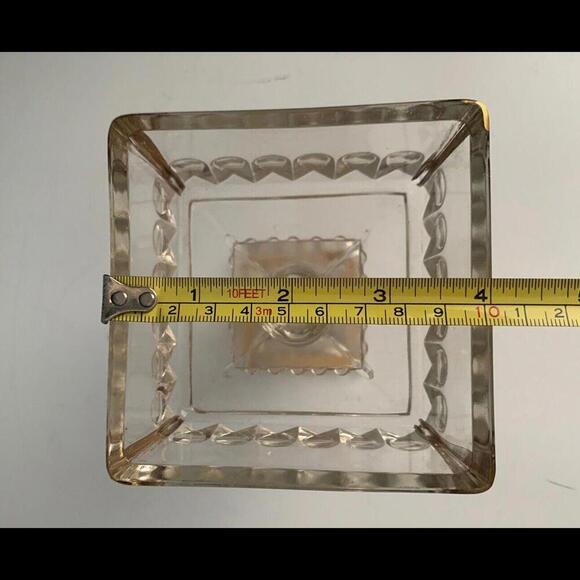 Vintage Jeannette Glass Company Wedding Cake Box Candy Dish Clear Gold No Lid - Picture 10 of 11